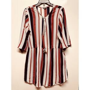 J for Justify Women's Dress 3/4 Sleeve Stripes Drawstring Zip Front Size XL